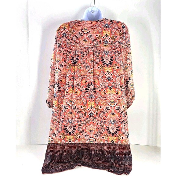 AS U Wish Sz L Peasant Tunic Dress Peach Navy POCKETS Hippie Boho Festival 3/4sl - Picture 7 of 16